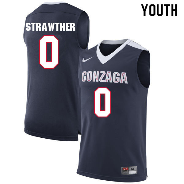 Youth #0 Julian Strawther Gonzaga Bulldogs College Basketball Jerseys Sale-Navy - Click Image to Close